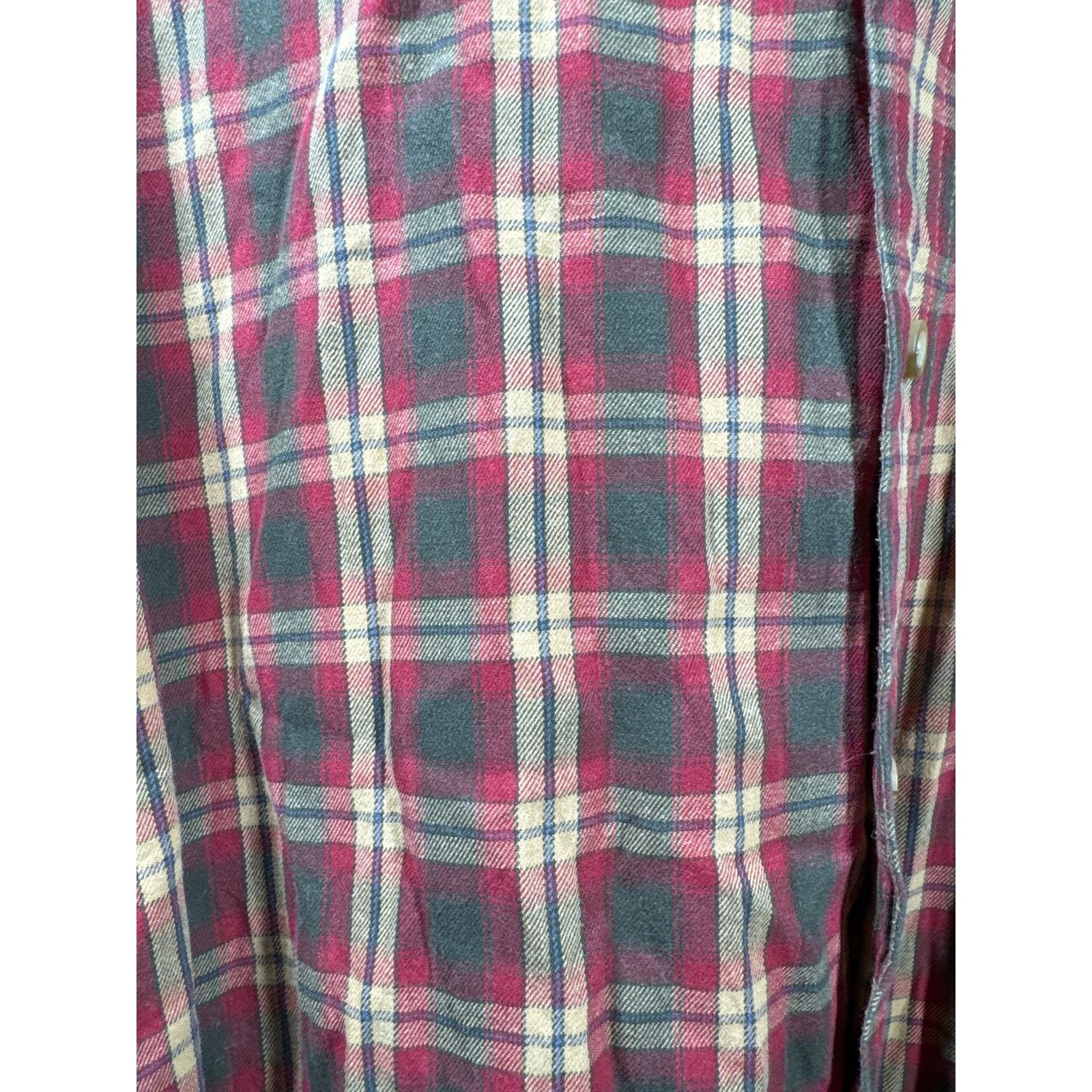 LL Bean Mens Tall Long Sleeve Shirt Green Tan Red Cotton Plaid Cotton Size XLT Item image 2