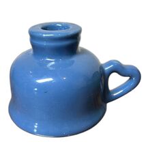 Vintage Blue Glazed Ceramic Candle Holder w/ Heart-Shaped Loop Handle MC... - $9.75
