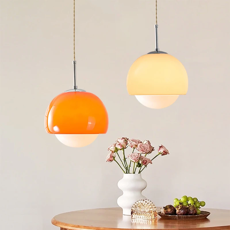 Glass Pendant Light Nordic Orange Beige Room Decoration Hanging Lamps For - £65.09 GBP+