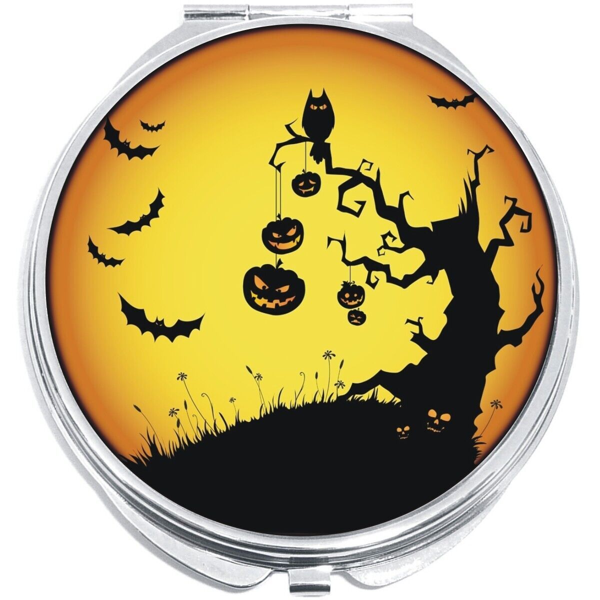 Pumpkins Bats Halloween Compact with Mirrors - Perfect for your Pocket o... - $11.76