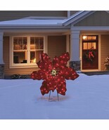 35&quot; TWINKLING CHRISTMAS POINSIETTIA FLORAL LED ON METAL EASEL YARD/DOOR ... - $226.63 CAD