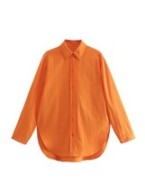 On vintage orange linen shirt lapel loose single breasted long sleeve shirt jacket chic thumb200