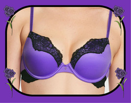 $70 38DD Satiny Purple w Black Extreme Lift Victorias Secret VERY SEXY PU UW Bra - £38.48 GBP