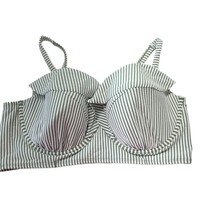 Cacique Swim 40F Bikini Top Ruffle Green White Stripes Lightly Lined Balconette - £19.98 GBP