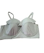 Cacique Swim 40F Bikini Top Ruffle Green White Stripes Lightly Lined Bal... - £18.80 GBP