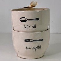 Rae Dunn &quot;LET&#39;S EAT&quot; &amp; &#39;&#39;Bon Appetit&quot; Cereal / Soup Bowl 6&quot; Ceramic - LO... - $24.70
