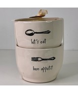 Rae Dunn &quot;LET&#39;S EAT&quot; &amp; &#39;&#39;Bon Appetit&quot; Cereal / Soup Bowl 6&quot; Ceramic - LO... - $34.48 CAD