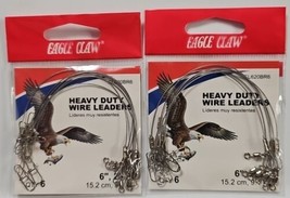 Lot of 2 Eagle Claw 6&quot; 20 Lb. Heavy Duty Wire Leader, Bright, 6 Pack - £7.03 GBP