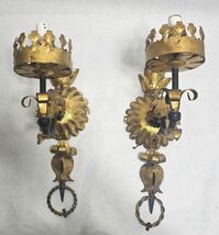 Pair Vintage Electric Italian Gold Gilt Tole Italian Wall Sconce Lamp Br... - $272.25