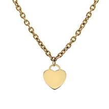 Yellow Gold Heart Tag Pendant on Heavy Cable Link Chain 14K Yellow Gold - £720.19 GBP