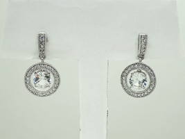 Round CZ Dangle Open Filigree Hoop Ring Drop Earrings Sterling Silver - £59.03 GBP