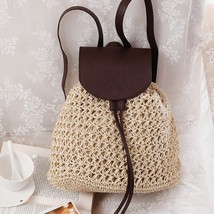 casual straw backpa for women wicker woven school bag for teenager girls rattan  - £23.03 GBP