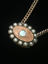 Antique 1900s gold-filled Opal and Seed Pearl oval slide charm necklace