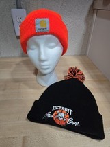 Lot Carhartt Detroit Red Wings Neon Orange Knit Beanie Hat Pistons Bad B... - $15.80