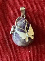 Amethyst Enameled Butterfly Silvertone Pendant 1” X 3/4” J109 - $355.10 MXN