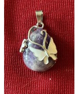 Amethyst Enameled Butterfly Silvertone Pendant 1” X 3/4” J109 - $349.02 MXN