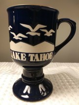Vintage Stoneware Lake Tahoe Coffee/Tea Mug 1970&#39;s Navy Blue Pedestal St... - £10.95 GBP