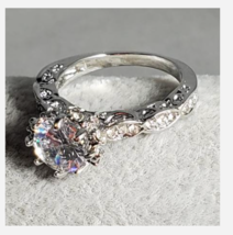 Silver Gemstone Rhinestone Ring Size 5 6 7 8 9 10 - £31.96 GBP