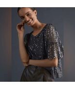 ANTHROPOLOGIE MAEVE Sequined Blouse Top, Dark Gray, Size Small, NWOT - €59,65 EUR