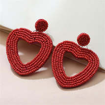 Red Synthetic Howlite Openwork Heart Drop Earrings - £11.18 GBP