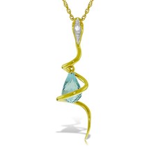 2.28 Carat 14K Yellow Gold Necklace w/ Dangling Blue Topaz &amp; Diamond 14&quot;... - £396.62 GBP