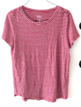 Croft &amp; Barrow red white striped top shirt blouse tee womens MEDIUM short sleeve - £3.78 GBP