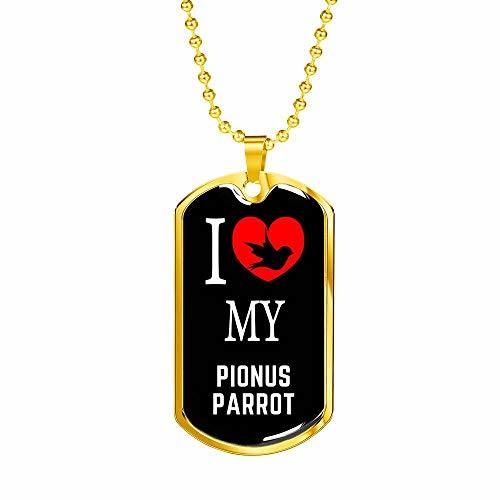 Bird Owner Gift Pionus Parrot Necklace Stainless Steel Or 18k Gold Dog Tag 24" C