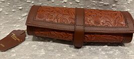 Tuscan Designs Leather Hand Tooled Travel Jewelry Bag Compact Zippers - $55.02