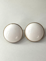 Vintage Large Round White Earrings With Gold Tone Trim Clip-on Earrings ... - $6.92