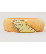 Carved painted Tigers Vintage Celluloid Bangle Bracelet Wide Year of the... - £62.15 GBP