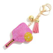 Pink Rhinestone Studded Puffer Pickleball Racket Keyring With Tassel - €11,86 EUR