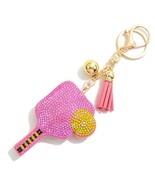 Pink Rhinestone Studded Puffer Pickleball Racket Keyring With Tassel - $260.73 MXN