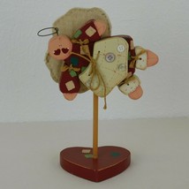 Patchwork &quot;Flying&quot; Angel Wood Cloth Wings on Heart Shaped Stand Cottagecore 9.5&quot; - £11.60 GBP