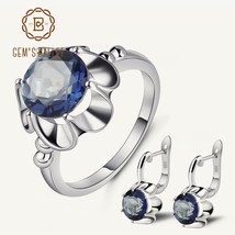 Natural Mystic Quartz-Iolite Blue Rings Clip Earrings Real 925 Sterling Silver F - £56.19 GBP