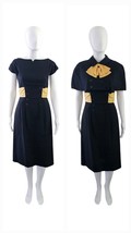 Vintage 1940-50s Linen/Silk Dress With Capelet Jacket Bow Accent W26&quot; - $113.85