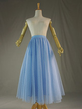 Light Blue A-line Tulle Skirt Women Custom Plus Size Plaid Midi Skirt image 3