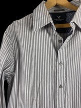American Eagle Premium Shirt Size Large Mens Button Down Gray Stripe Vin... - $46.57