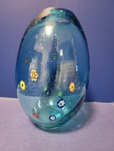 Margies Garden Murano style Blue Millefiori Hand Blown Glass Bubble Vase 9.5&quot; - £35.93 GBP