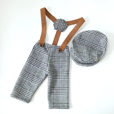 Newborn Flat Cap Sets Boy Overalls for Photo Shoot Bebe Fotografia Outfit Pants  - £93.94 GBP