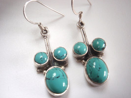 Simulated Turquoise Triple Gem 925 Sterling Silver Earrings get exact earrings - £8.62 GBP