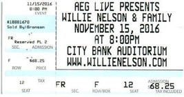 Willie Nelson &amp; Familia Ticket Stub Noviembre 15 2016 Lubbock Texas - £24.61 GBP