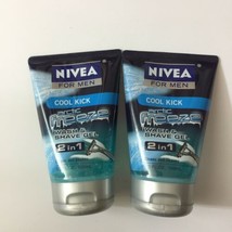 Nivea For Men Cool Kick Artic Freeze Wash And Shave Gel 2 In 1 (Pack Of 2) 3.3oz - £23.79 GBP