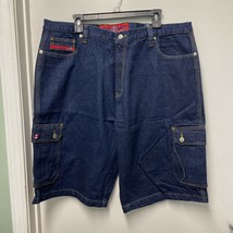 Alberto Bandit Mens Flat Front Dark Wash Denim Blue Cargo Shorts Size 44 - $15.13