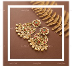 VeroniQ Trends-Pachi Kundan Chandbali Earrings With Pearls -Bridal-Wedding - £118.52 GBP