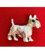 Vintage Brooch Scottish Terrier Dog Rhinestone Collar Silver Tone 1.5&quot; L... - $188.46 MXN