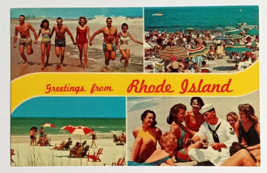 Greetings from Rhode Island Beach Views Bathing Beauties Sailor Postcard 1964 - £8.00 GBP