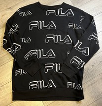 FILA Black Large Logo All Over Print Crewneck Sweatshirt Size Large - £13.06 GBP