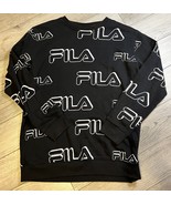 FILA Black Large Logo All Over Print Crewneck Sweatshirt Size Large - £13.14 GBP