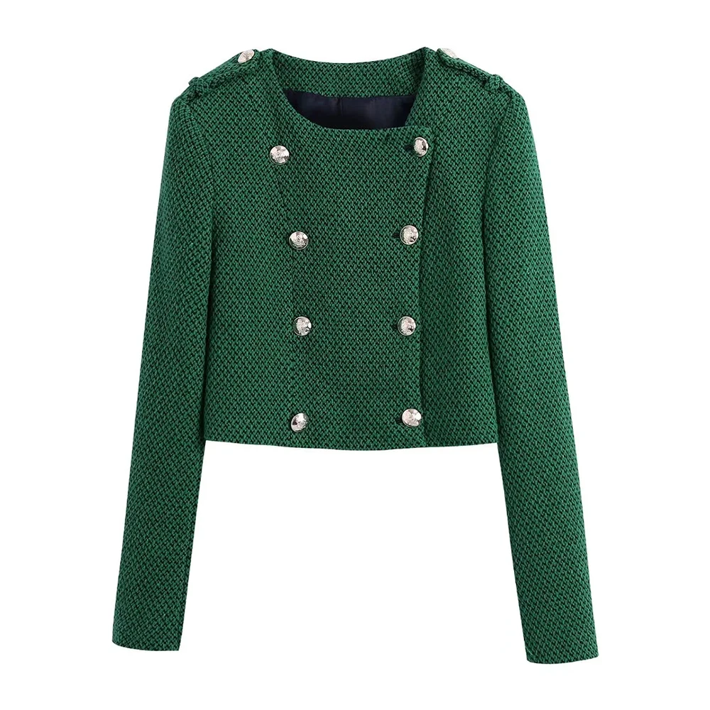 xikom 2021 Tweed Women Vintage Green Plaid Long Sleeve Office Lady Blazer Female - £151.04 GBP