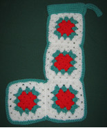 CHRISTMAS STOCKING HAND CROCHETED with GRANNY SQUARES Vintage BRIGHT COLORS - £7.12 GBP